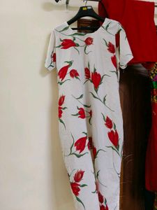 kurta with chudidar  Red Floral Pr