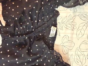 Black Polka Dot Smocked Crop Top