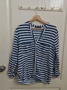 Zara striped V-Neck Button-Up Shirt