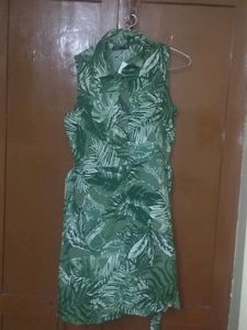Defacto Green&amp;white Tropical Print Shirt Dress