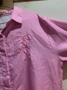 Chic Pink Striped Button-Up Tunic Top