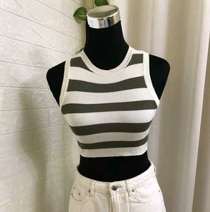 Striped Cropped Knit Tank Top