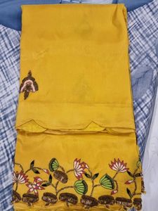 Yellow Embroidered Saree With Green Blouse