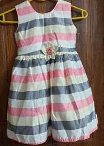 Striped Party Dress with Flower Detail