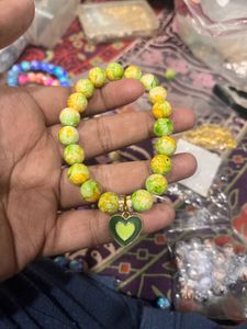 Heart Charm Beaded marble Bracelet (green)