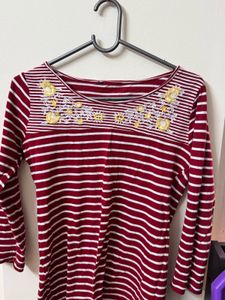 Red and White Striped Embroidered Top