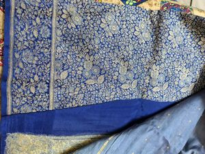 Elegant Blue Floral Cotton Silk Saree