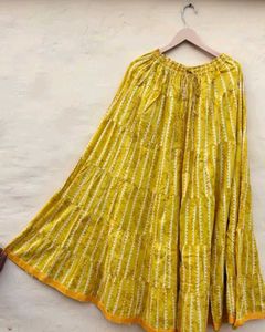 Yellow pure cotton summer long skirt