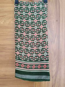 Green Saree with Red Floral Print