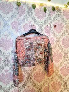 Boho Print Cropped Blouse