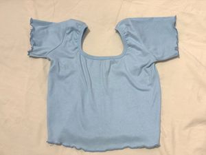 Baby Blue Lettuce Trim Crop Top