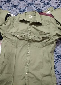 Men's Casual Olive Green Denim Shirt
