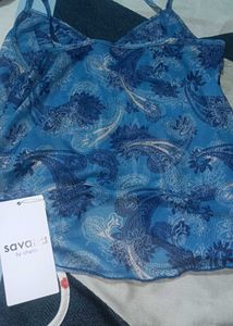 Blue Paisley Ruffle Cami Top