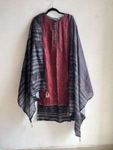 Brand new Maroon Printed Kurta Set with Dupatta