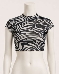 Zebra Print Mesh Crop Top