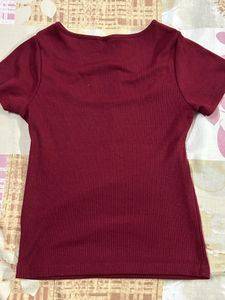 Maroon Ribbed Cutout Top