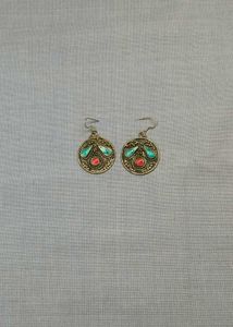 Bohemian Turquoise &amp; Coral Tibetan Silver Earrings