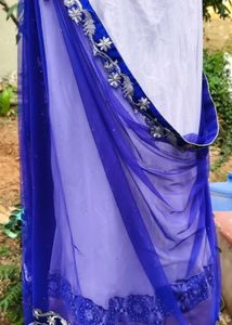 Elegant Blue Saree with Silver Embroidery