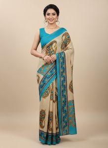 Designer Printed Saree (Blue & Multicolor Paisley)