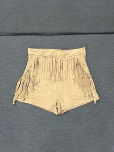 Tan Fringed Suede Shorts