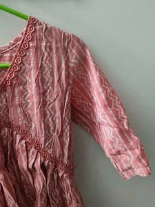 Peach Printed Kurta Dress