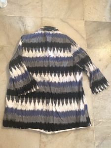 Ikat Print Blazer In White And Shades Of Blue
