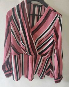 Chic Striped Wrap Peplum Blouse