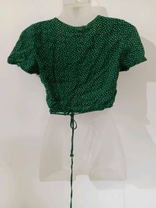 Chic Green Polka Dot Wrap Top