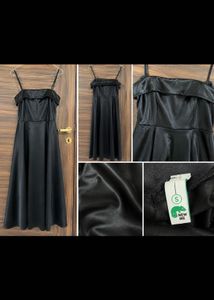 Newme Elegant Black Satin Maxi Dress - S size