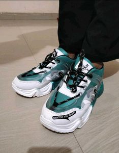 Trendy Teal sky-blue &amp; White Chunky Sneakers
