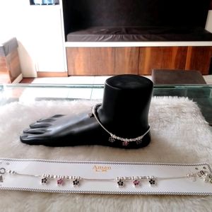 Star Design Fancy Payal Pure Silver Aman Anklet (W