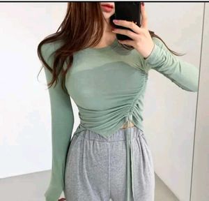 Cute Light Green Ruched Long Sleeve Top😍