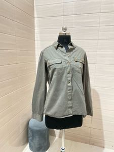 Oversized Embroidered Olive Shirt