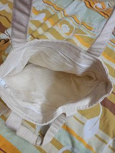 Beige Tote Bag with Sequin Flower