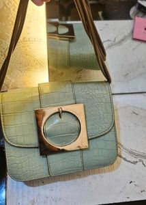 Miraggio Sage Green Croc Texture Sling Bag