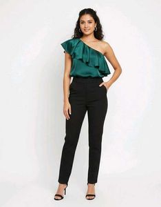 H&M Emerald Ruffle One-Shoulder Top