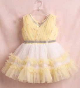 Exquisite Handcrafted Yellow & White Net Party Fro
