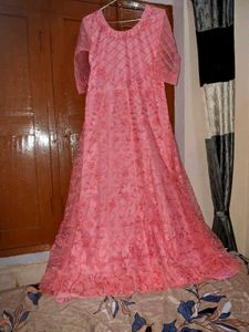 Elegant Pink Embroidered Gown 🩷 | New |