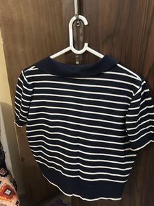 Striped Polo Neck Top