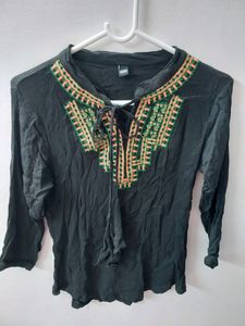 Black Colored Thread Embroidered Tunic