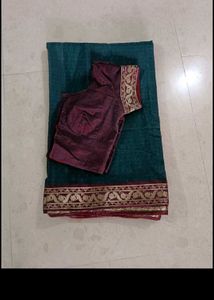 Elegant Teal Saree with Gold Border
