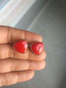 Red Stone Stud Earrings