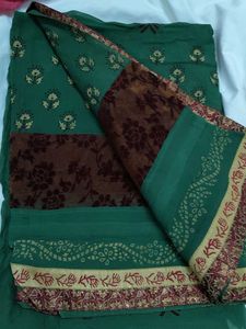 Green &amp; Brown Printed Saree