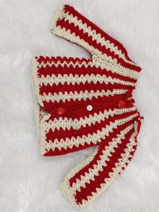 Handmade Crochet Red &amp; White Striped Set