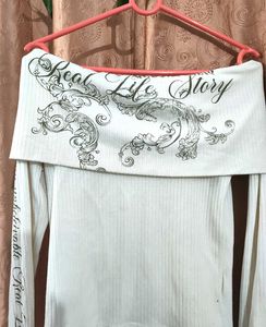 White Off-Shoulder Long Sleeve Top