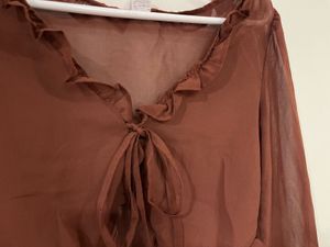 Sheer Tie-Front Frill-Trim Cropped Blouse