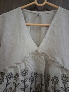 Brown and beige Floral Embroidered Tunic Top