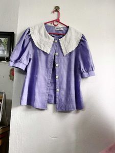 Cute korean  Lavender Puff Sleeve Top