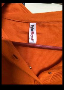 Orange Button-Up Long Sleeve Top