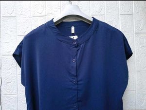 New with tag Navy Blue Collared Button-Up Top